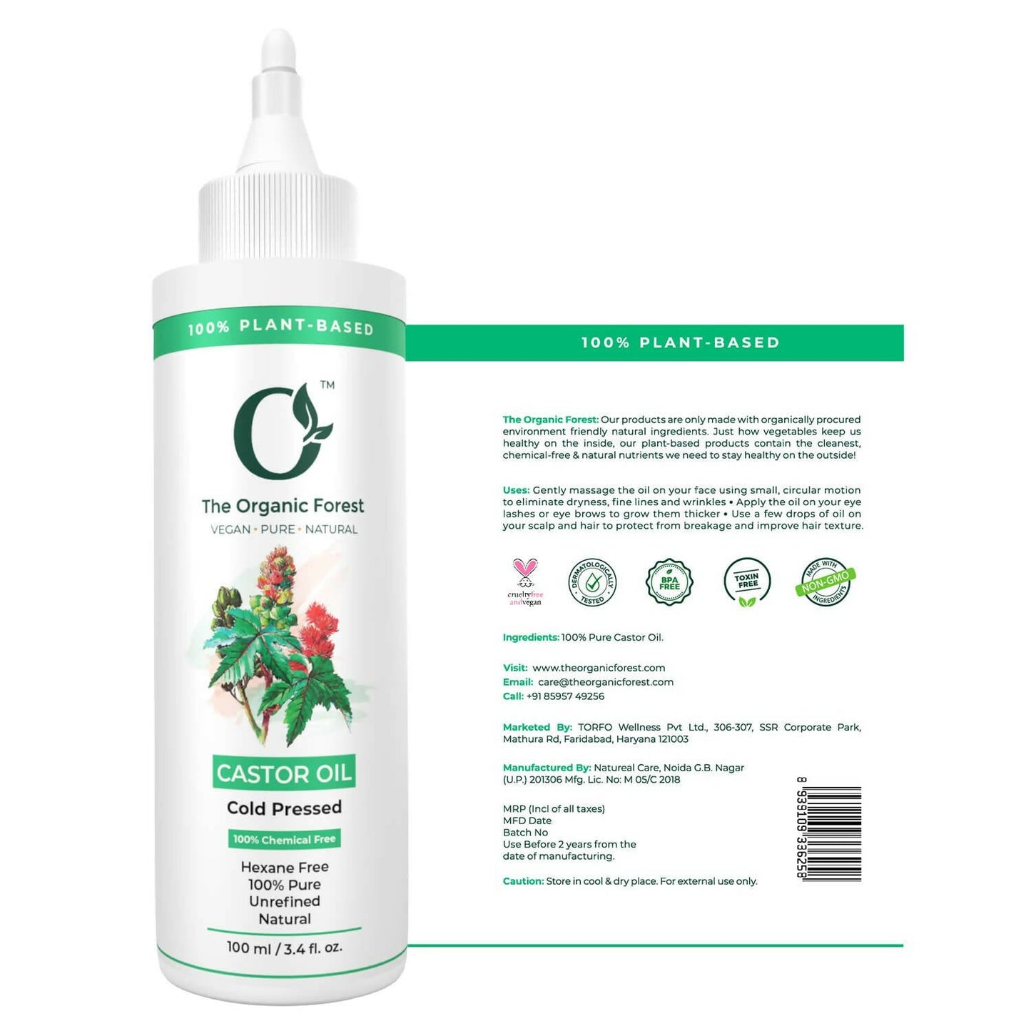 The Organic Forest Castor Oil - Cold Pressed - Swadesiicart