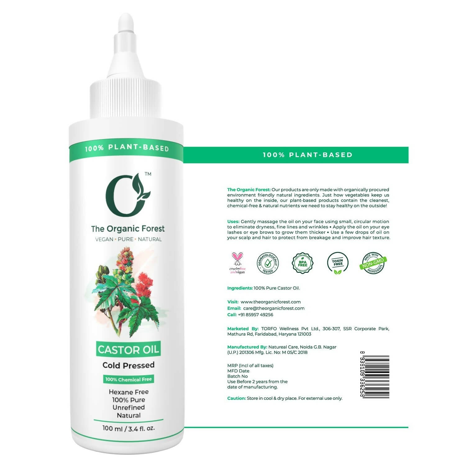 The Organic Forest Castor Oil - Cold Pressed - Swadesiicart