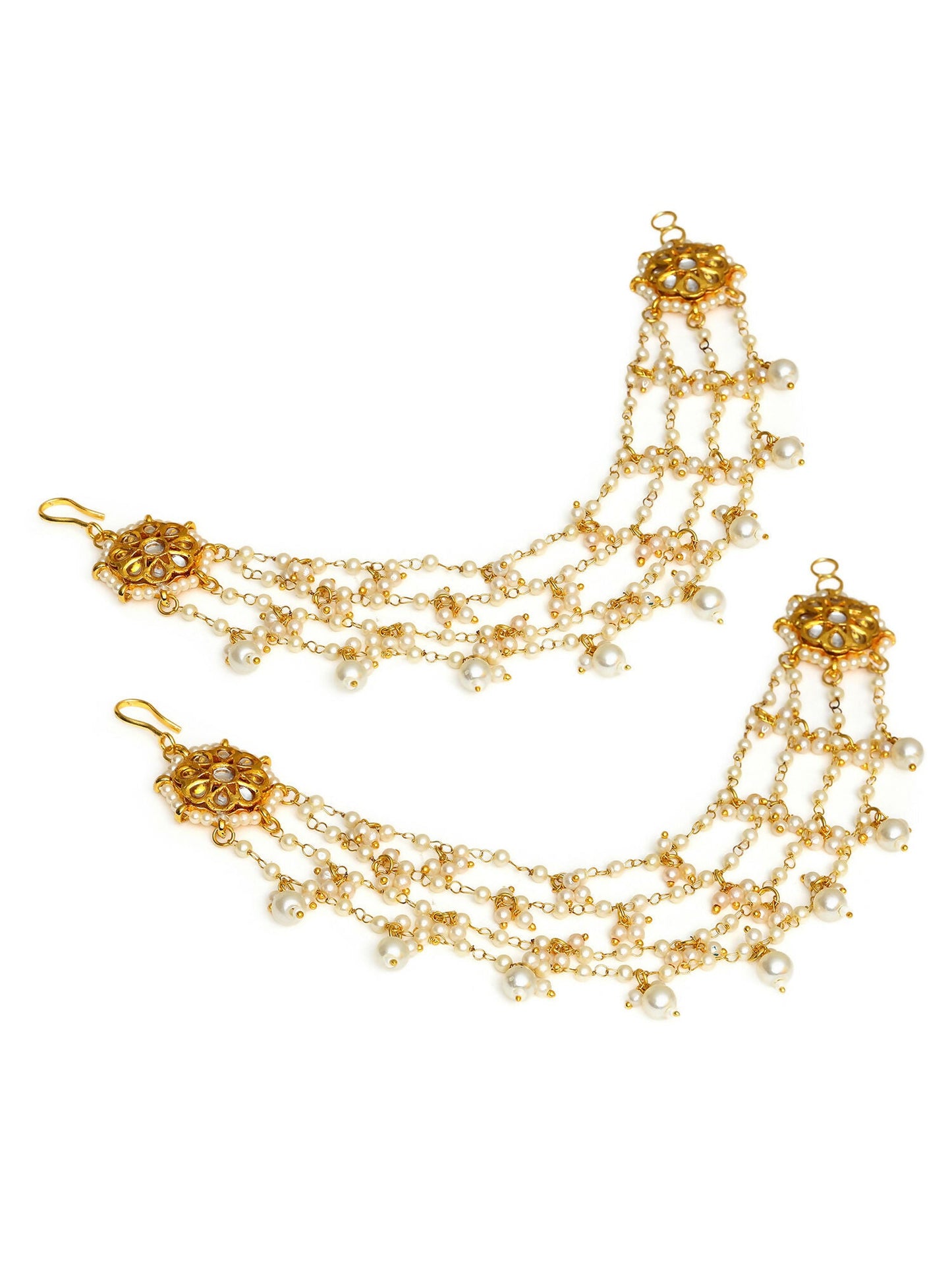 Ruby Raang Gold Kundan and Pearl Chain (set of 2) | Swadesiicart