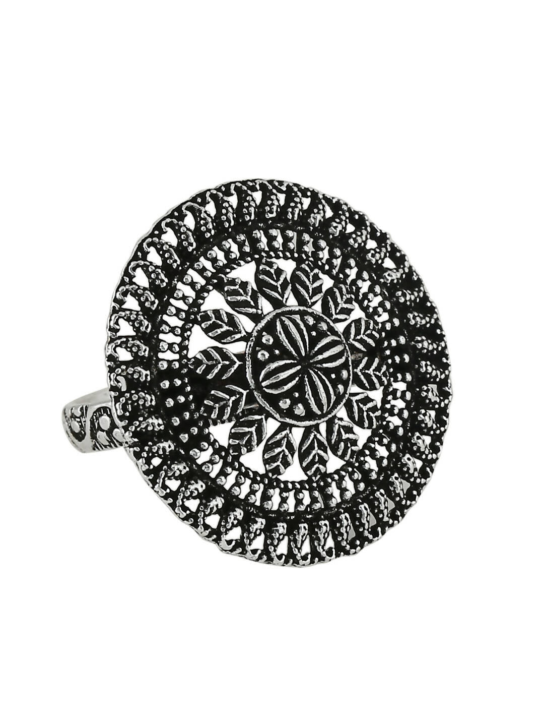 NVR Women's Oxidised Silver Plated Adjustable Finger Ring | Swadesiicart