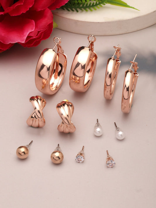 NVR Women's Set of 6 Rose Gold-Polished Contemporary Hoop Earrings | Swadesiicart