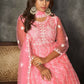 Jyoti Fashion Women's Baby Pink Net Embroidered Anarkali Kurta Pant Set With Dupatta | Swadesiicart
