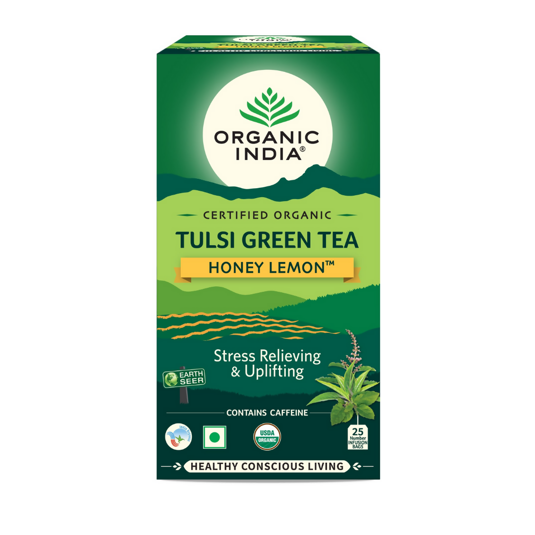 Organic India Tulsi Green Tea Honey Lemon Teabags - Swadesiicart