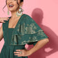 Ahalyaa Gorgeous Green Ethnic Motifs Ruffled Dress | Swadesiicart