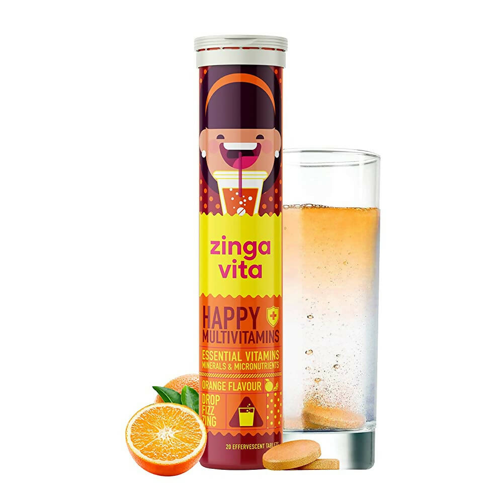 Zingavita Happy Multivitamin Effervescent Tablets for Kids (Orange Flavor) | Swadesiicart