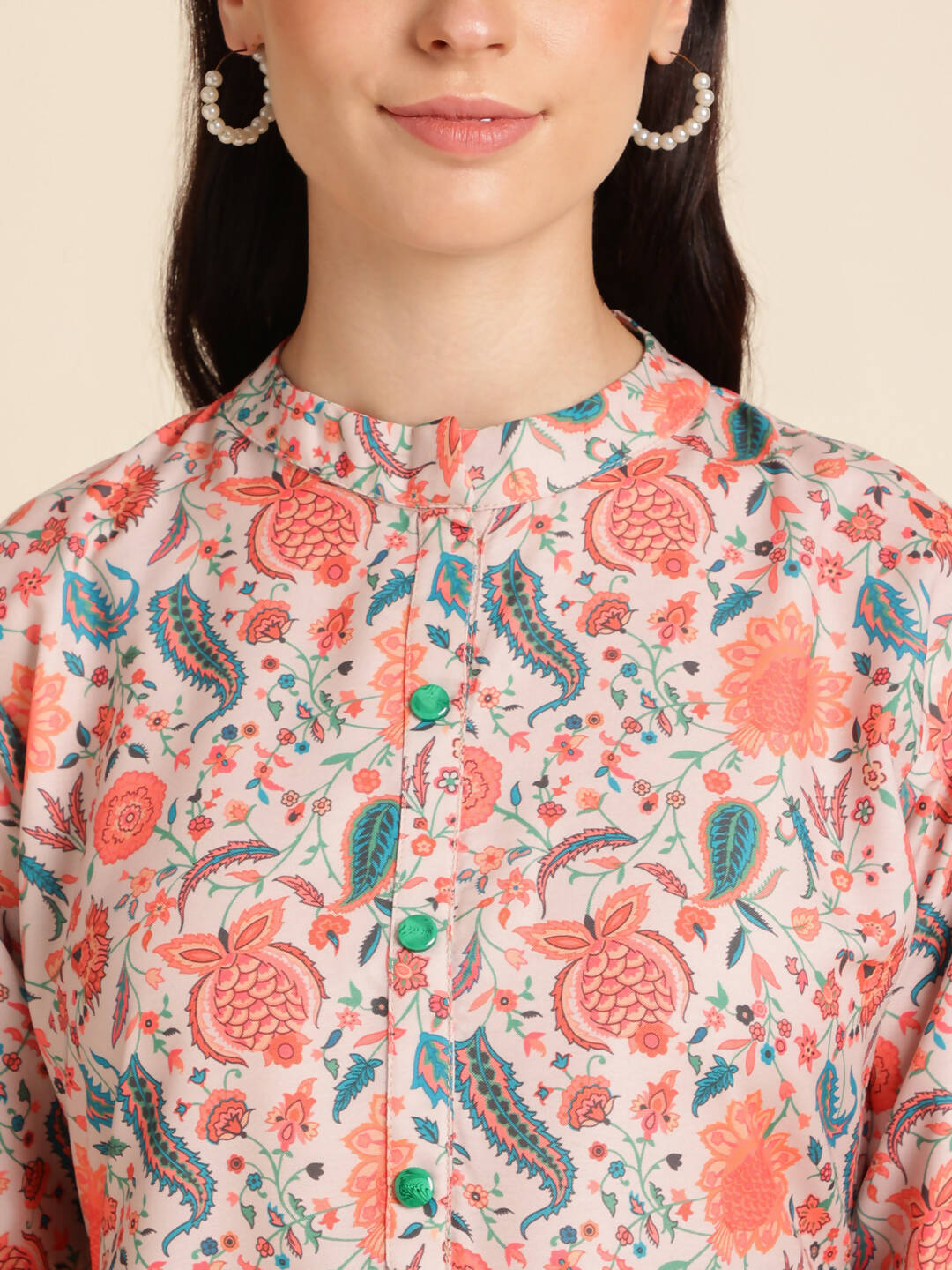 Orange Poly Rayon Digital Printed A-line Top - Tarini - Swadesiicart
