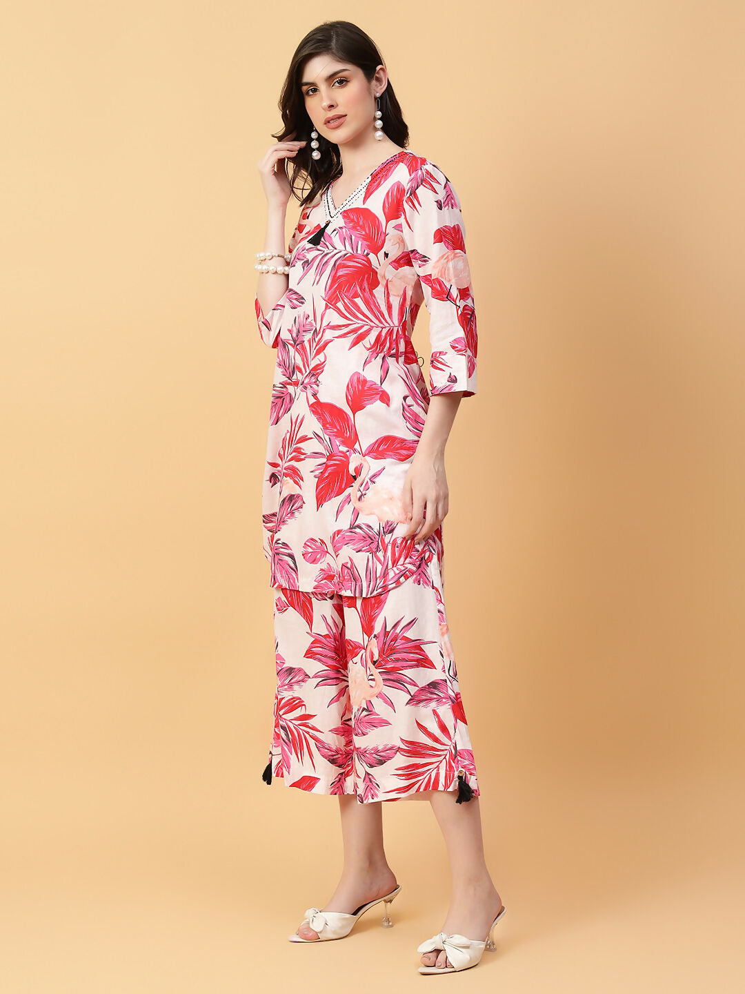 Joban Fashion Red Cotton Printed & Hand Work Co-ord Set - Swadesiicart