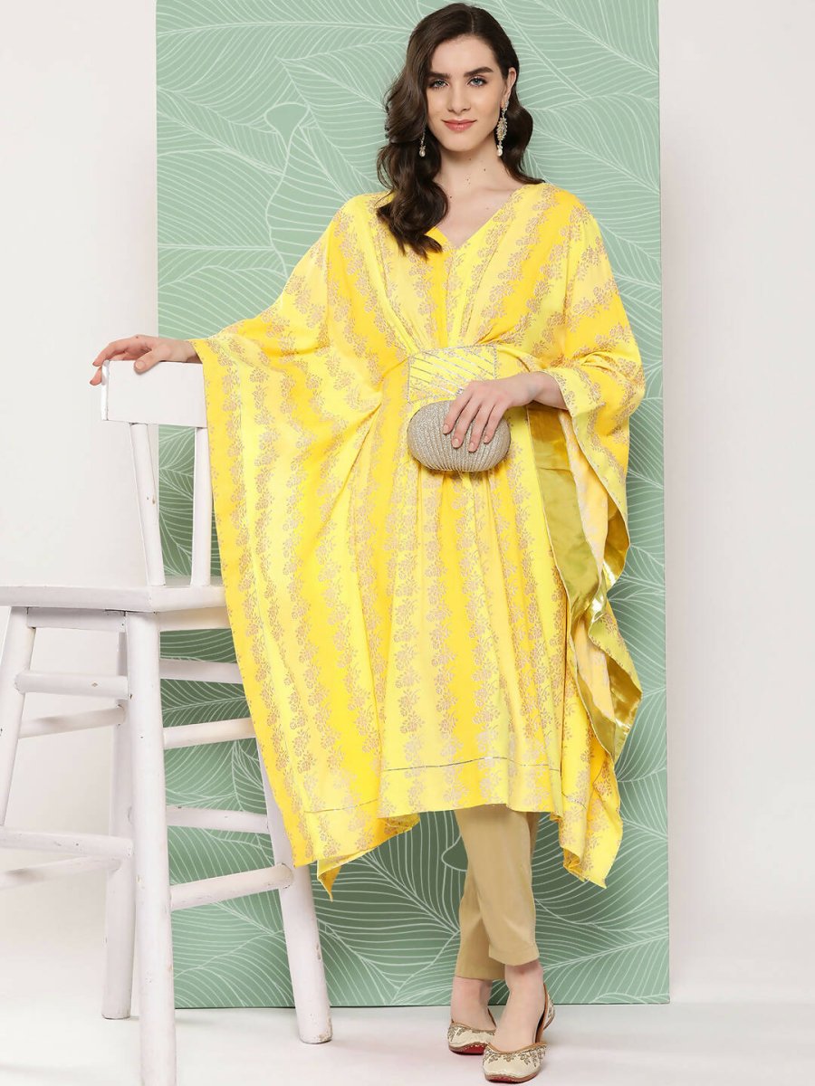 Ahalyaa Women's Traditional Wear kaftan Kurta - Yellow | Swadesiicart