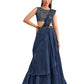 Navy Blue Satin Embroidered Ready To Wear Saree With Unstitched Blouse Piece - Nandika | Swadesiicart