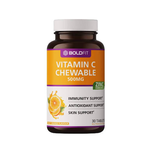 Boldfit Vitamin C 500mg Chewable Tablets (Tangy Orange Flavor) | Swadesiicart