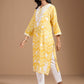 Ode by House of Pataudi Women Geometric Embroidered Flared Sleeves Chikankari Kurta | Swadesiicart
