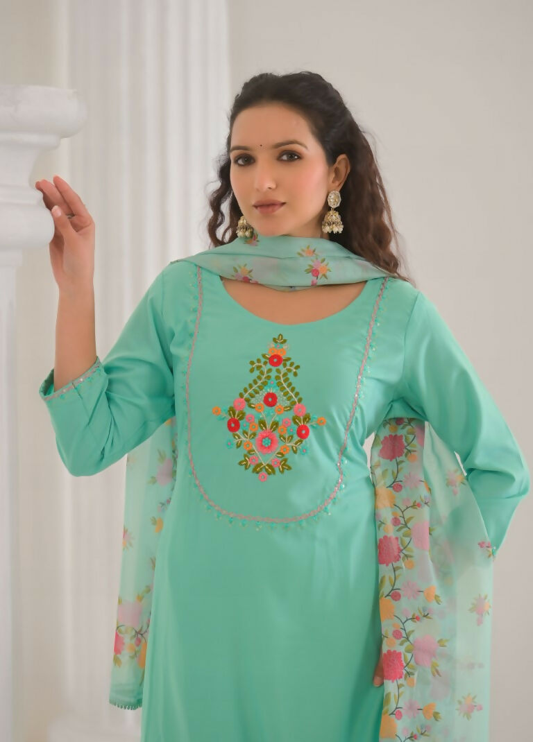 Ethnic Festive Wear Reyon Slub Tile Stitched Suit With Dupatta - Tanisha | Swadesiicart