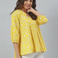 Janasya Women's Yellow Cotton Floral Print Flared Top | Swadesiicart