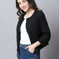 Even Apparels Black Linen Cotton Open Front Statement Women's Jacket | Swadesiicart