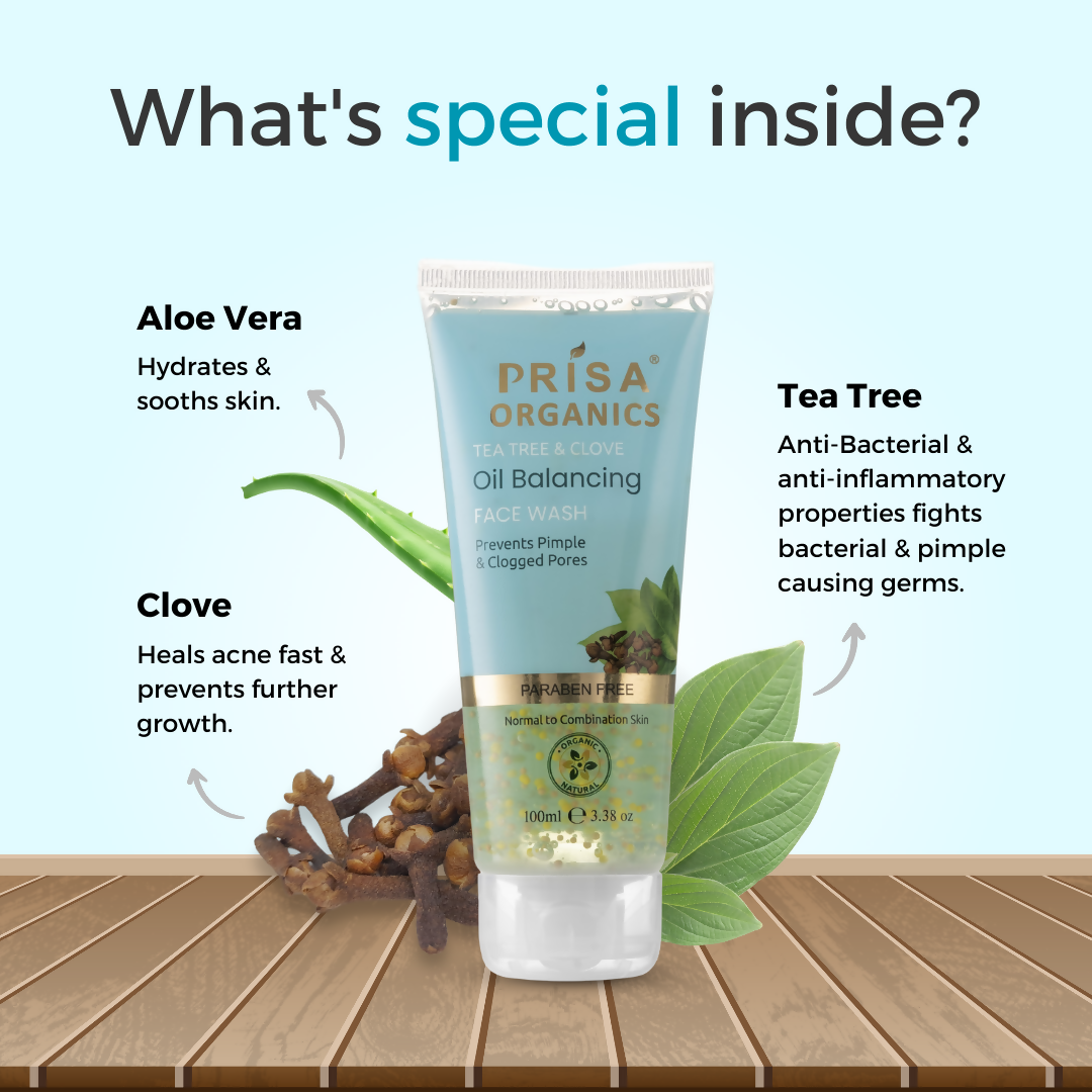 Prisa Organics Tea Tree & Clove, Oil Balancing Face Wash - Swadesiicart