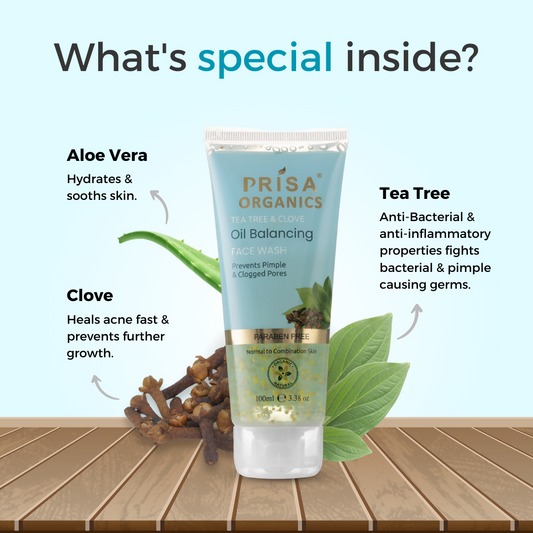 Prisa Organics Tea Tree & Clove, Oil Balancing Face Wash - Swadesiicart
