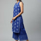 Ahalyaa Womens Indigo Blue Pure Cotton Printed Kurta Palazzo Set | Swadesiicart