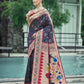 Vishnu Weaves Women's Navy Blue Paithani Patola Silk Zari Woven Saree with Unstitched Blouse - Swadesiicart