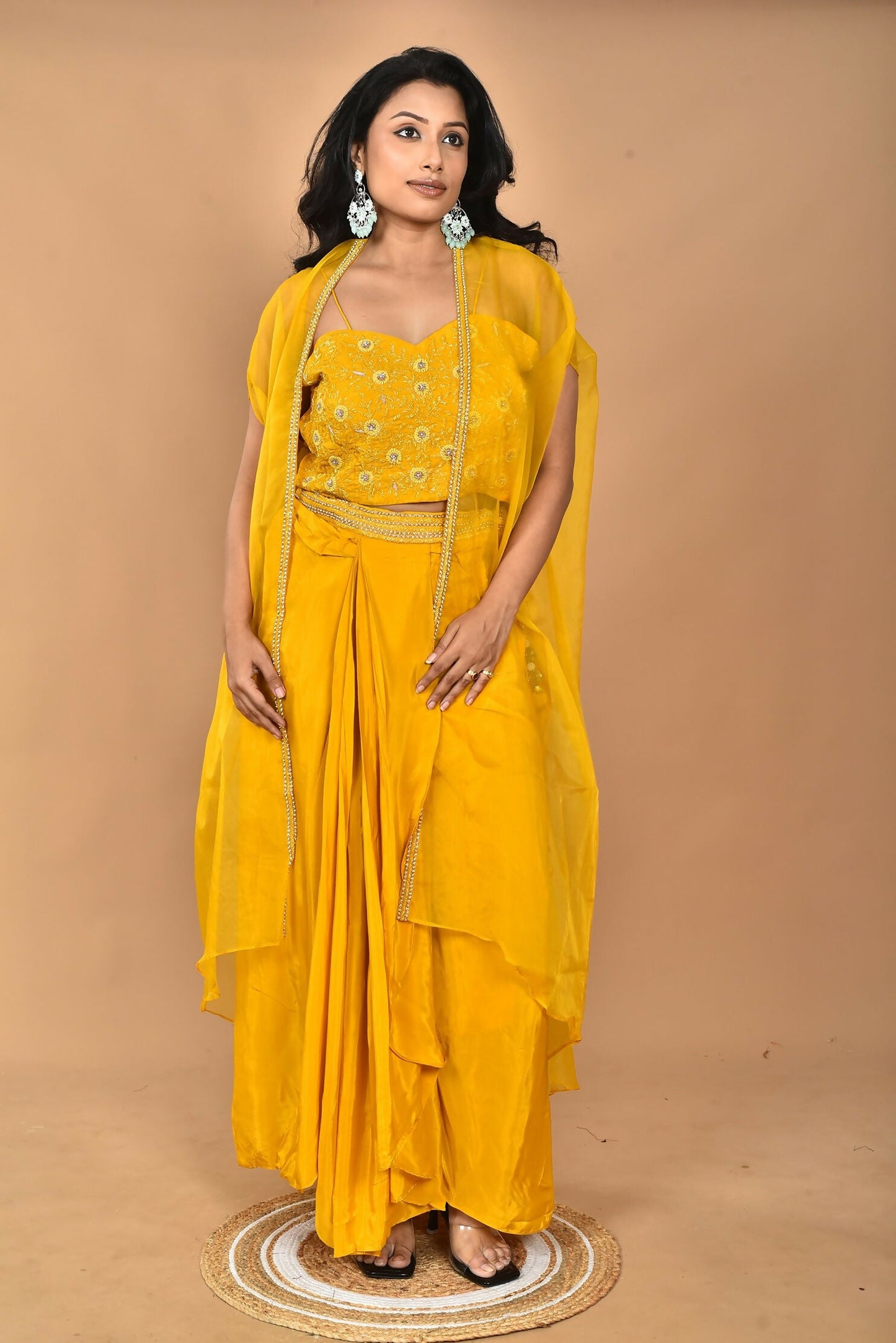 Morchari Women Hand Embroidery Crop Top-Yellow - Swadesiicart