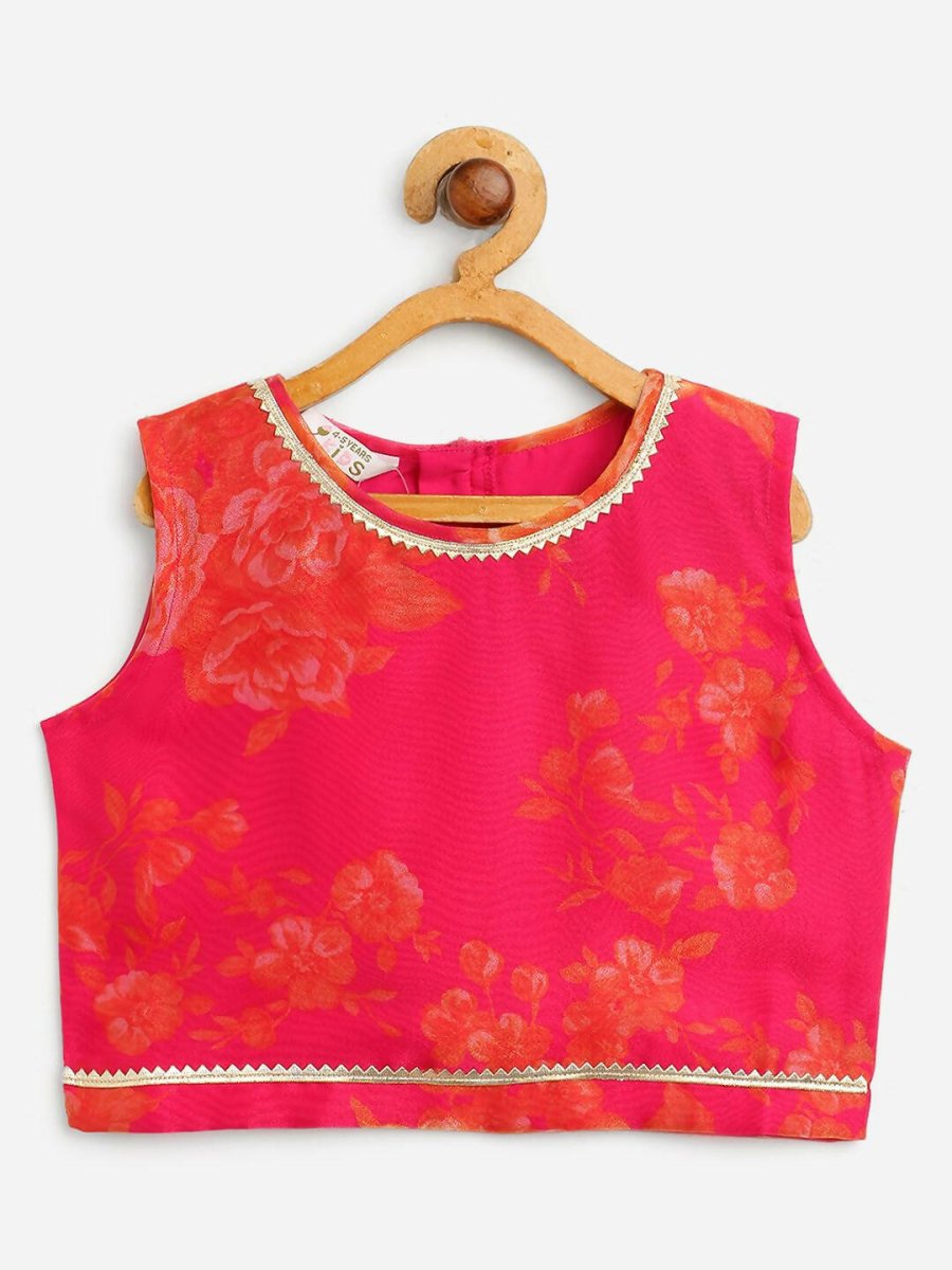 Ahalyaa Pink Organza Digital Print Kids Lehenga Choli For Girls | Swadesiicart