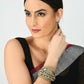 Mominos Fashion Kamal Johar Oxidised Silver-Plated Ghungroo Handcraft Cuff Bracelet