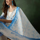 Blue & White Roman Silk Embroidered Kurta With Trouser & Dupatta - Bhumi