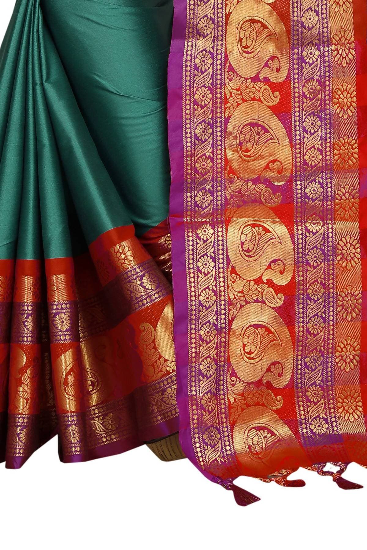 Vamika Banarasi Silk Rama Green Weaving Saree | Swadesiicart