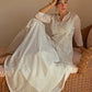 Janasya Women's White Chiffon Lurex Foil Printed Festive Flared Kurta Set | Swadesiicart