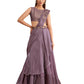 Purple Satin Embroidered Ready To Wear Saree With Unstitched Blouse Piece - Nandika | Swadesiicart