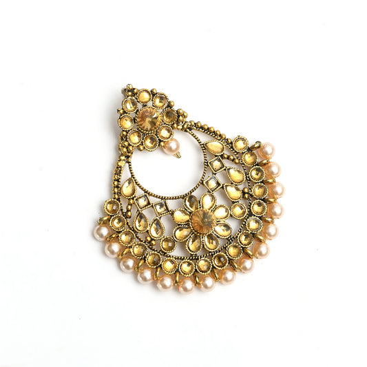 Mominos Fashion Johar Kamal Golden And White Beaded Earrings - Swadesiicart