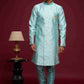 Raivat Ethnic Banarasi Jacquard Embroidery Semi Indo Western Sherwani In Sky Blue Colour | Swadesiicart