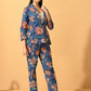 Myshka Women's Blue Printed Coat With Trousers - Swadesiicart