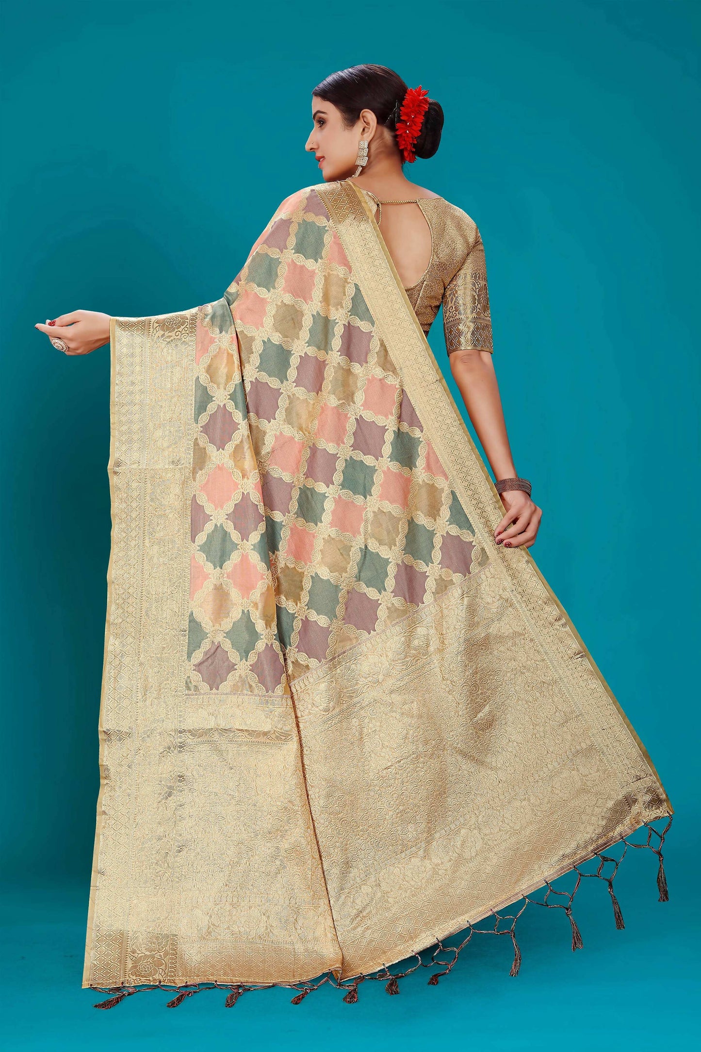 Beige Soft Organza Woven Design Saree with Unstitched Blouse Piece - Zaara