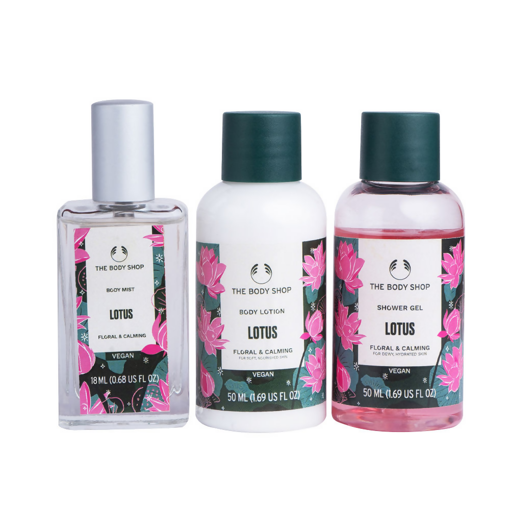 The Body Shop Lotus Shower Gel Body Lotion & Body Mist Gift Set - Swadesiicart