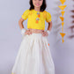Lil Drama Festive Girls White Lehanga and Yellow Choli with Dupatta Ethnic Set | Swadesiicart
