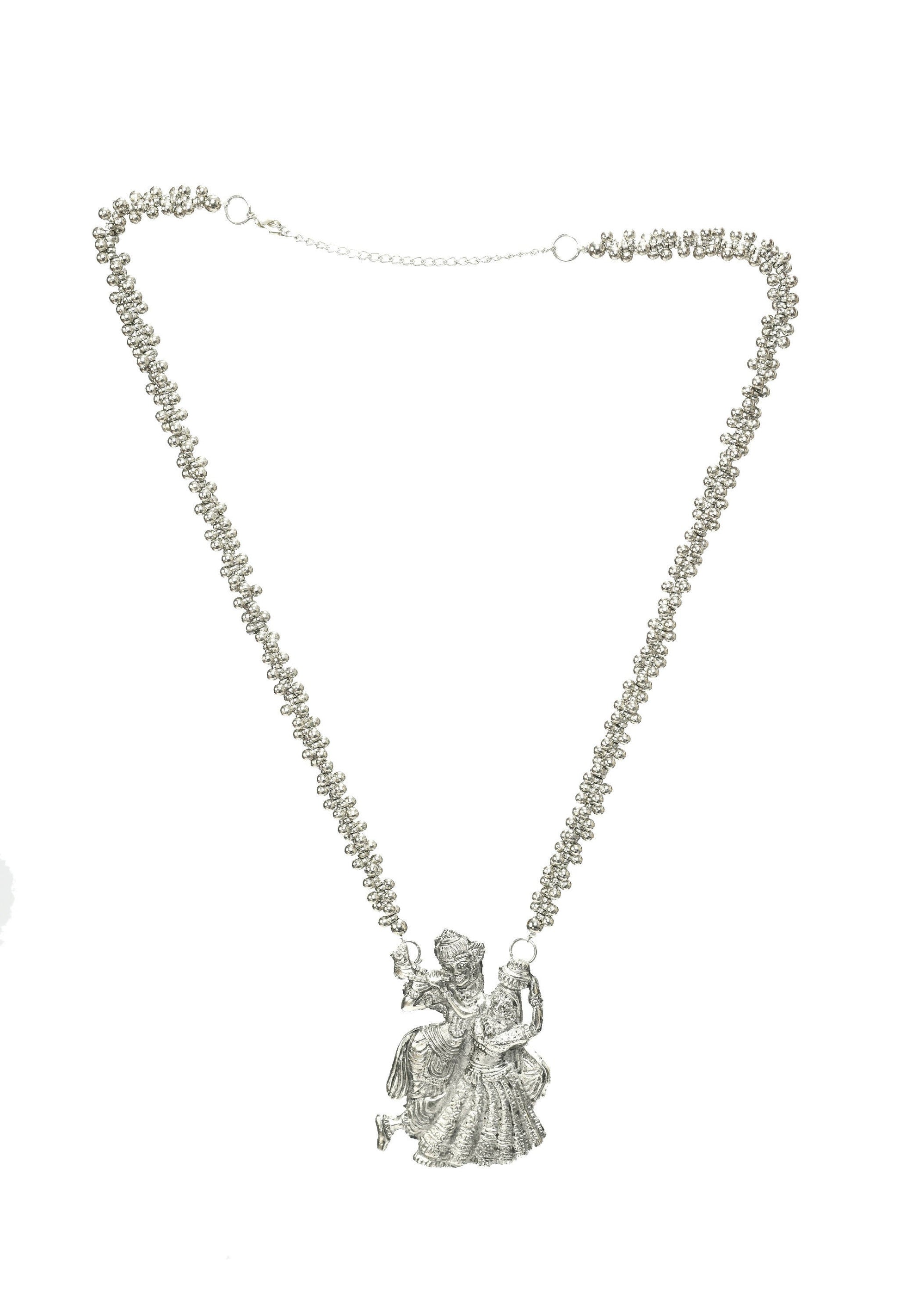 Mominos Fashion Johar Kamal Oxidised Silver-Plated Brass Finish Radha Kishan Long Necklace For Women | Swadesiicart