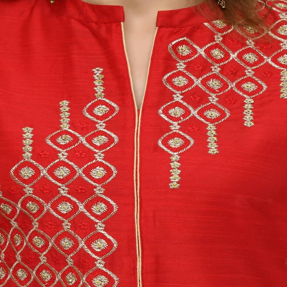 Lagi Women's Red Poly silk Straight Embroidred Kurta Pant (RO115B) | Swadesiicart