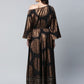 Ahalyaa Womens Black Crepe Copper Foil Printed Maxi Dress | Swadesiicart
