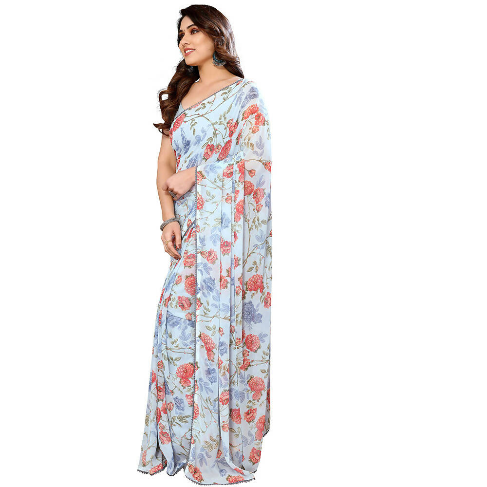 Women's Partywear Designer Sky blue Georgette Fancy Saree - Satrangi | Swadesiicart