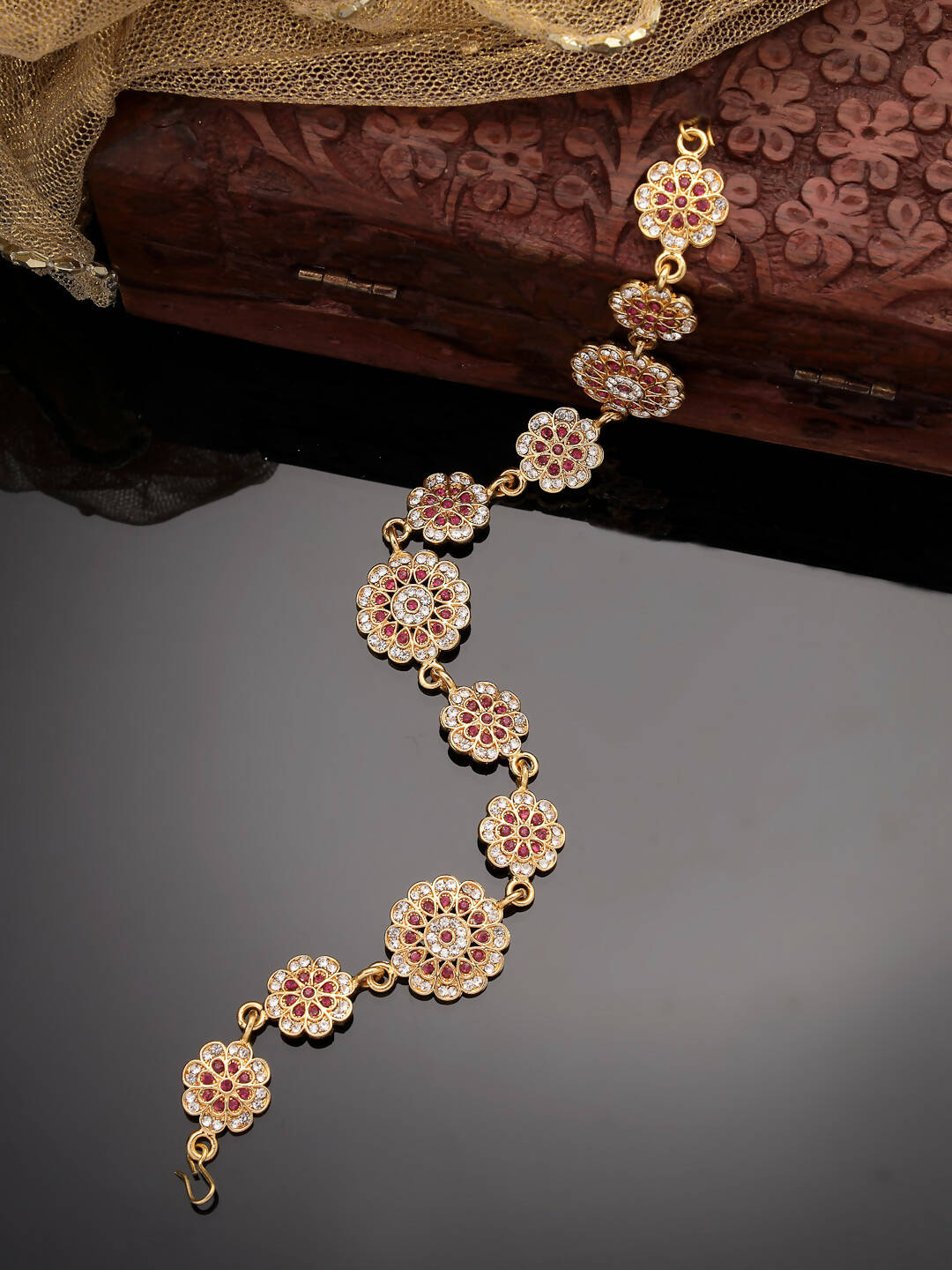 NVR Women's Gold-Polished Traditional Meenakari Stones Trending Matha Patti | Swadesiicart
