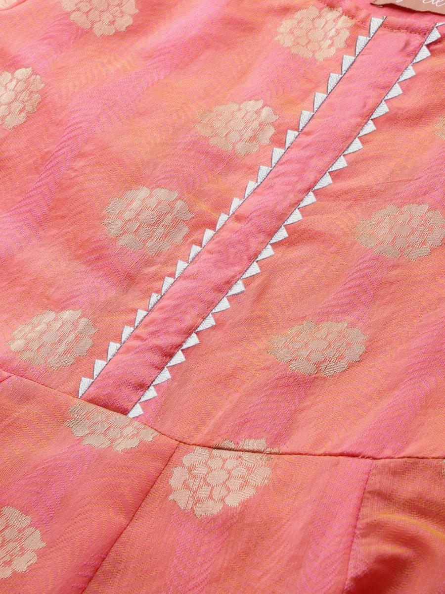 Ahalyaa Women Peach Chanderi Jacquard Woven Dress | Swadesiicart