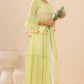Juniper Women Green Chiffon Embroidered Tiered Kurta | Swadesiicart