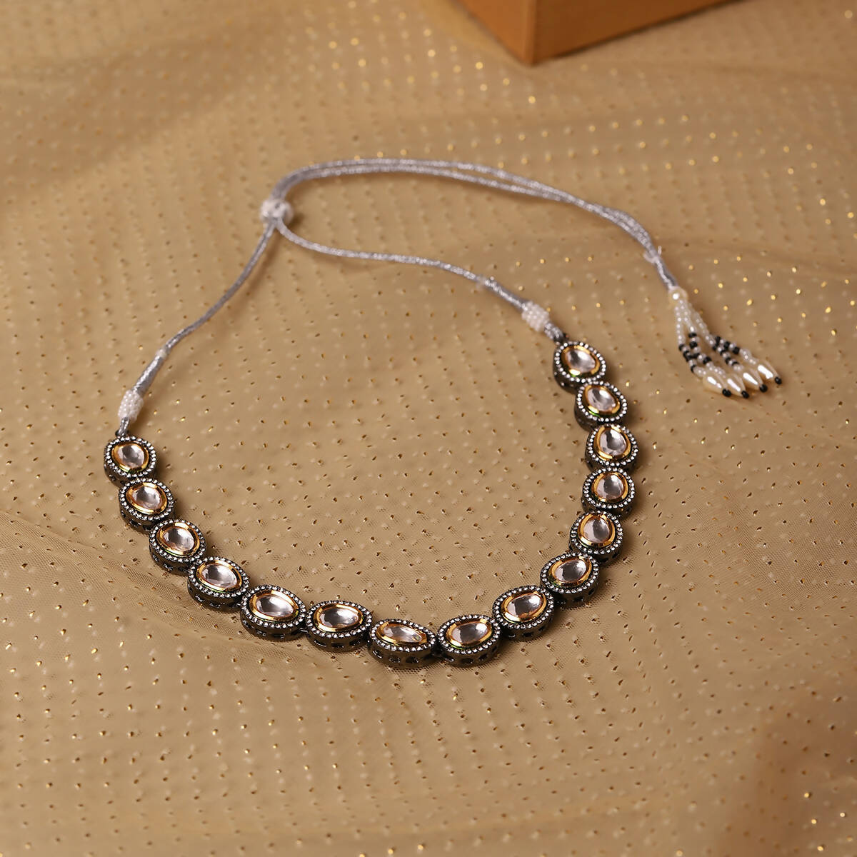 Silver-Toned Brass Rhodium-Plated Necklace - Ruby Raang | Swadesiicart
