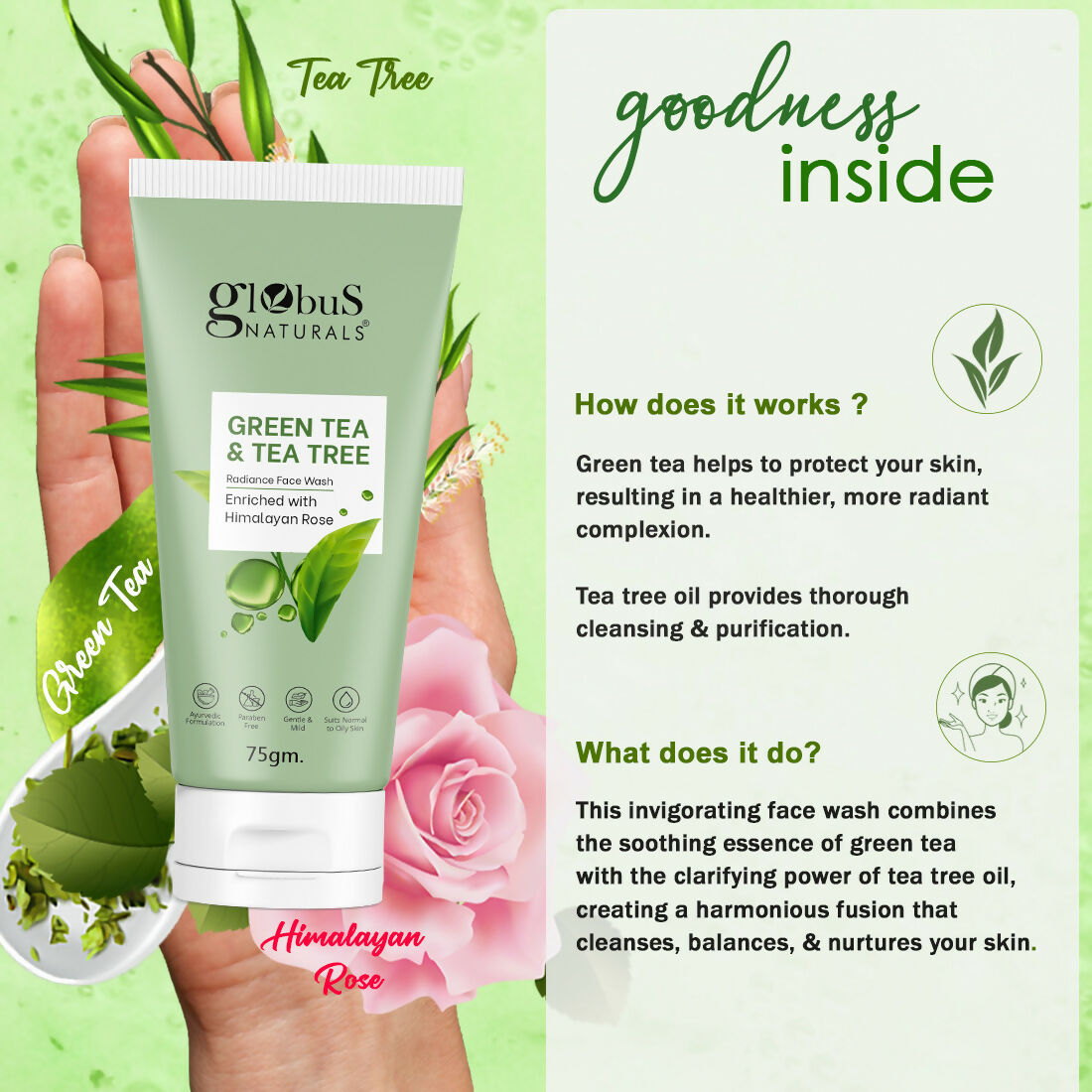 Globus Naturals Green Tea & Tea Tree Face Wash | Swadesiicart