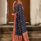 Joban Fashion Navy Blue Crepe Chiffon Pure Handloom Banarasi Silk Saree | Swadesiicart