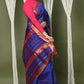 Very Much Indian Handloom Cotton Silk Maheshwari Saree With Sleek Golden Border - Dark Blue | Swadesiicart