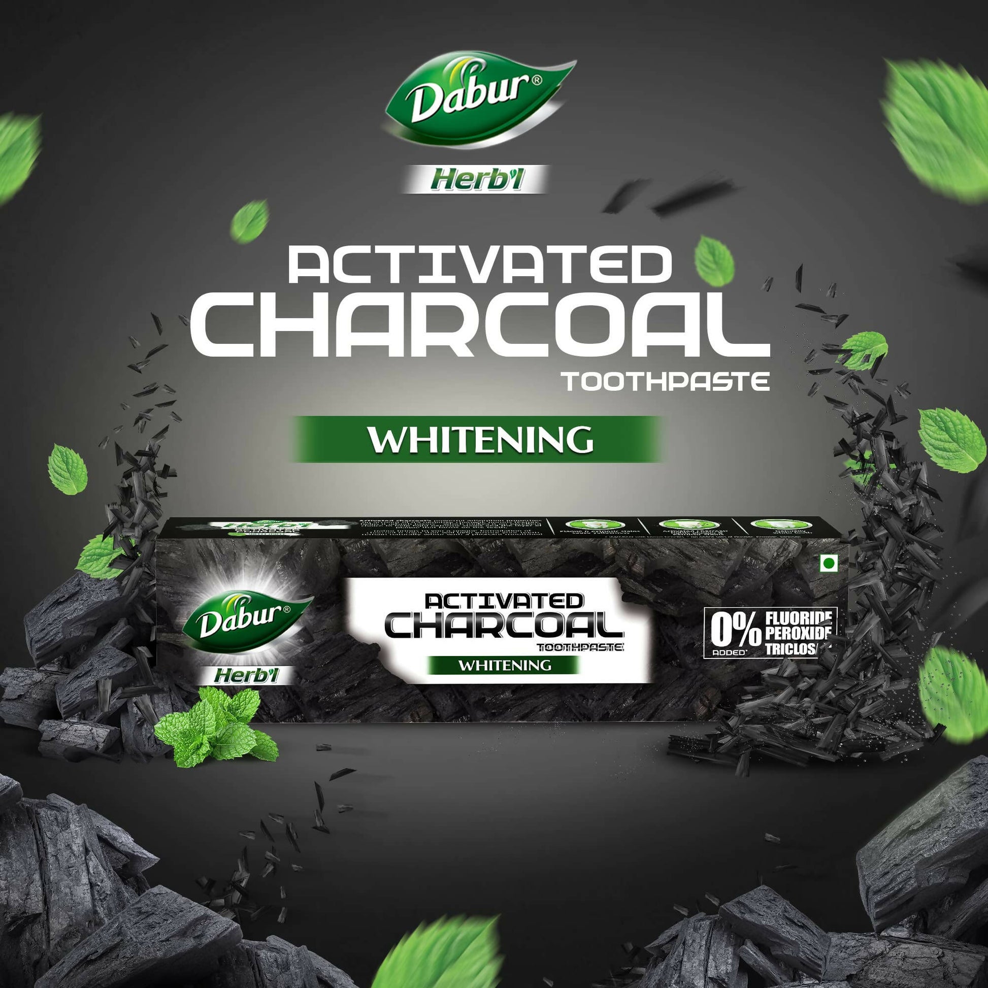 Dabur Herb'l Activated Charcoal & Mint Whitening Toothpaste - Swadesiicart