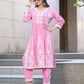 BulBul Arushi Pink Rayon Kurta Set with Lucknowi Work - Swadesiicart