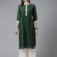 Ahalyaa Women Dark Green Plain Chanderi Kurta with Sharara Set | Swadesiicart
