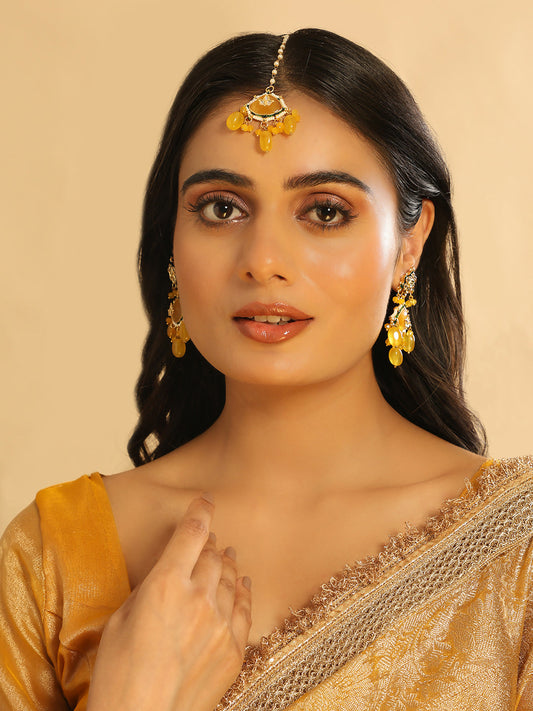 Nuyug Amber Glory Ethnic Earrings & Maang Tikka Set | Swadesiicart